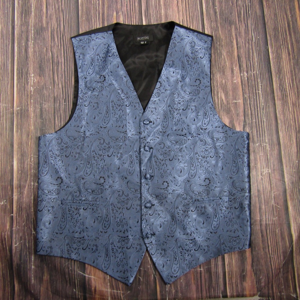 Puccini Suit Vest Mens S Blue Paisley Jacquard Formal Waistcoat Wedding 00177
